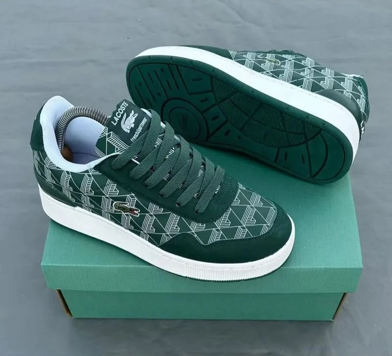Lacoste Dark Green Monogram Pattern Low-Top Sneakers - Stylish French Sportswear Casual Trainers for Everyday Wear