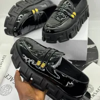 Men's Versace Medusa Black Patent Leather Chunky Platform Loafers – Bold Greek Key Sole Slip-On Dress Shoes for events and celebrations  - View 1
