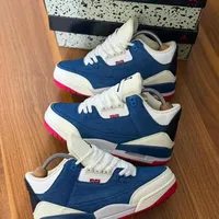 Nike Air Jordan 3 Retro x Levi's Denim Sneakers - Iconic Blue Cream Kicks with Vibrant Red Outsole for Premium Street Style - View 1