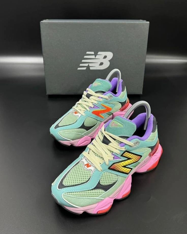 Women New Balance 9060 Vibrant Multi-Color Retro Lifestyle Sneakers - Eye-Catching Green, Pink  Purple Chunky Fashion Trainers