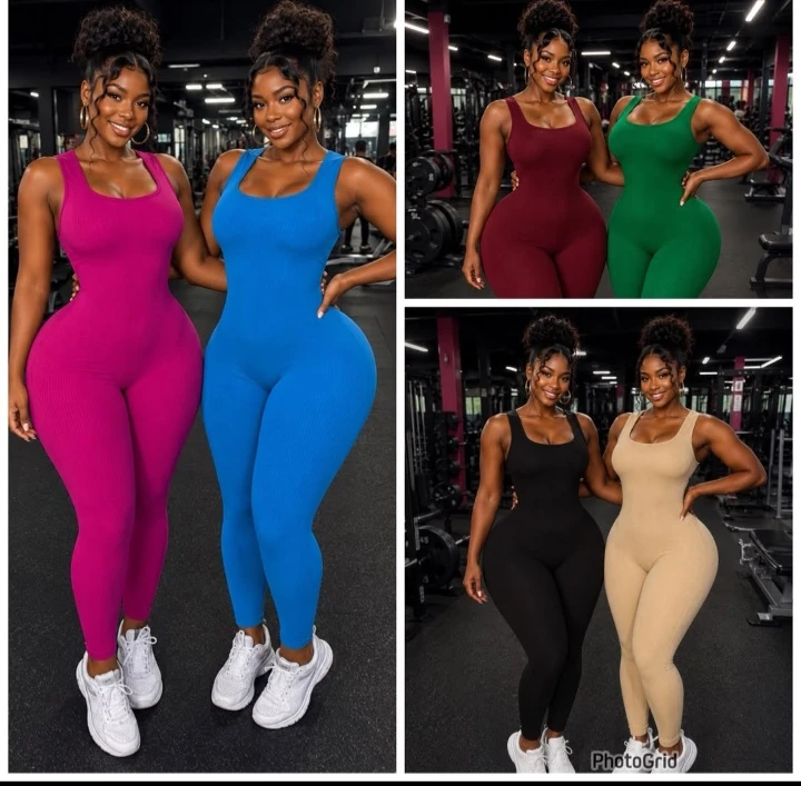 Women's Seamless Ribbed Scoop Neck Activewear Jumpsuit - Stretchy Bodycon Fitness Unitard for Gym & Casual Wear (Black & Nude)