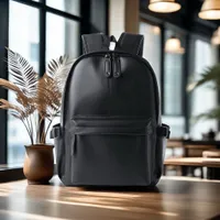 Sleek Black Faux Leather Backpack for Men  Women – Stylish Everyday Laptop Travel Bag - View 3