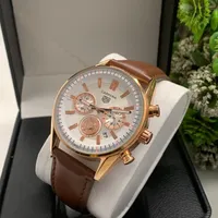 Men's Luxury TAG Heuer Carrera Rose Gold Chronograph Watch - Premium Brown Genuine Leather Strap, White Dial and Elegant Analog Design - View 1