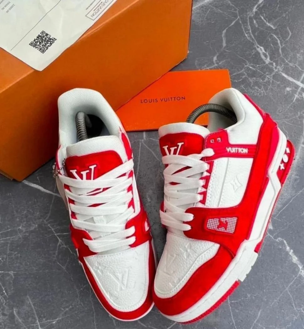 Men's Louis Vuitton Monogram Black, Red and White Streetwear Sneakers - Luxury Low-Top Designer Trainers for Everyday Style