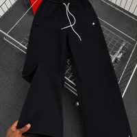 Men’s Trendy Black Wide-Leg Comfort Trousers - Adjustable Drawstring Waist Sweatpants for Everyday Style and Relaxation - View 3
