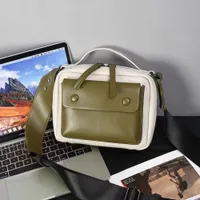 Urban Chic Two-Tone Crossbody Bag - Olive Green and White, Stylish Front Pocket Shoulder Pouch for Everyday Essentials - View 1