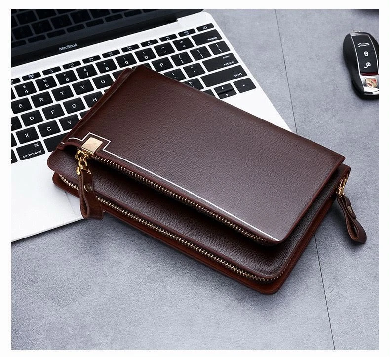 Men's Executive Zipper Long Wallet - Elegant PU Leather Mens Purse Clutch with Multi-Compartment Design for Cards, Cash  Phone