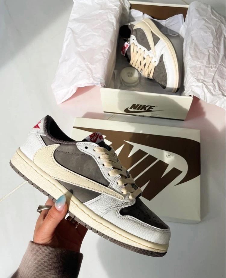 Men's Nike Air Jordan 1 Low Travis Scott Style Olive Black Cream Sneakers - Premium Casual Fashion Trainers