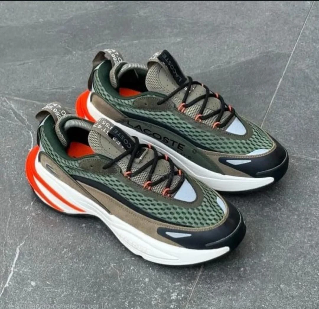 Lacoste Men's Dynamic Olive Green & Orange Chunky Sole Sneakers - Urban Explorer Athleisure Trainers for Casual Style & Comfort