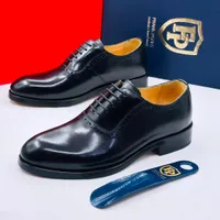 Men's Frank Kerry Executive Black Polished Leather Brogue Oxford Dress Shoes – Classic Lace-Up Formal Footwear for Business & Special Occasions - View 1