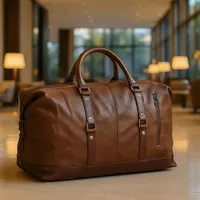Brown Leather Travel Duffel Bag – Classic Weekender Holdall with Premium Hardware for Travel and Getaways - View 1
