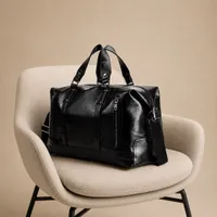 Premium Black Faux Leather Travel Duffel Bag for Men & Women - Stylish Weekend Overnight Gym Carry-on Luggage - View 2