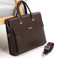 Men's Premium Black and Brown Leather Business Briefcase Laptop Bag - Professional Work Travel Files Documents Messenger Tote Bag - View 4