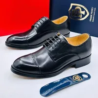 Men's Classic Black Leather Cap-Toe Oxford Dress Shoes - Frank Perry Executive Brogue Style - View 1