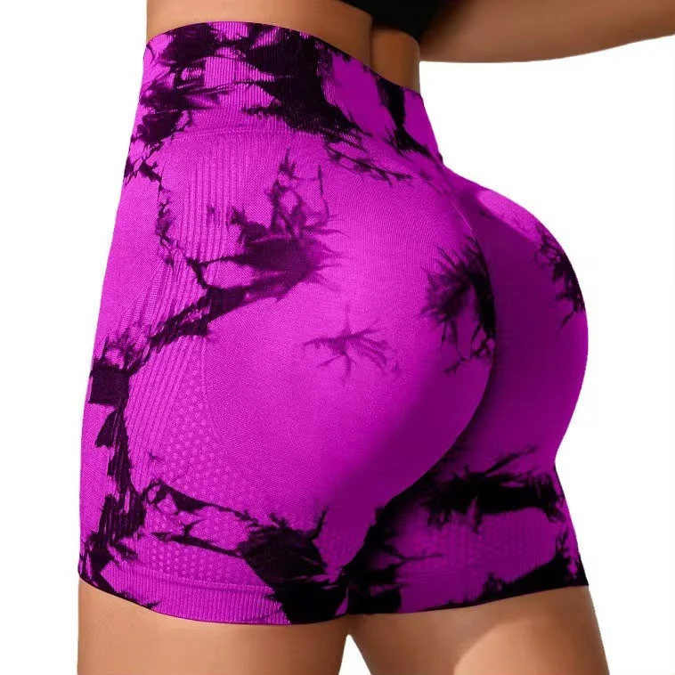 Women's Vibrant Magenta Tie-Dye Seamless Butt Lift Shorts – High-Waist Activewear for Gym, Yoga, and Everyday Comfort & Style