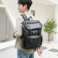 Premium Monogram Print Backpack - Stylish Black  Grey Travel  Daily Commute Bag with Multiple Pockets for Work, School  Fashionable Urban Adventures - View 2