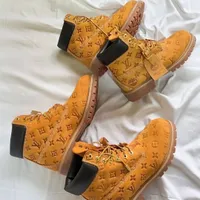 Original Yellow Leather Timberland Luxury LV Embossed Monogram Boots - High-Fashion Streetwear Style Work Boot - View 3