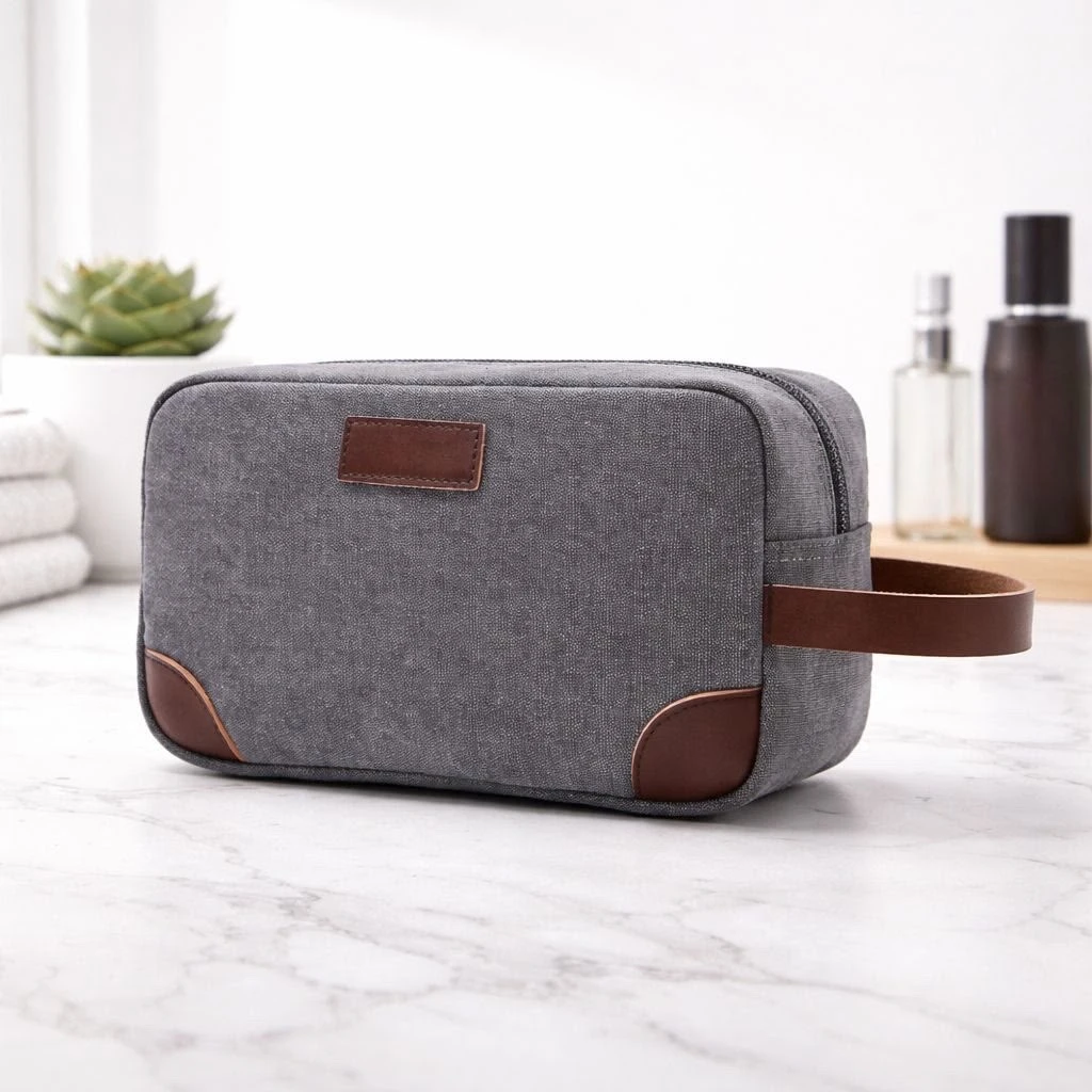 Quality Canvas Toiletry Bag with Faux Leather Accents – Stylish Travel Dopp Kit for Grooming Essentials and Bathroom Organization