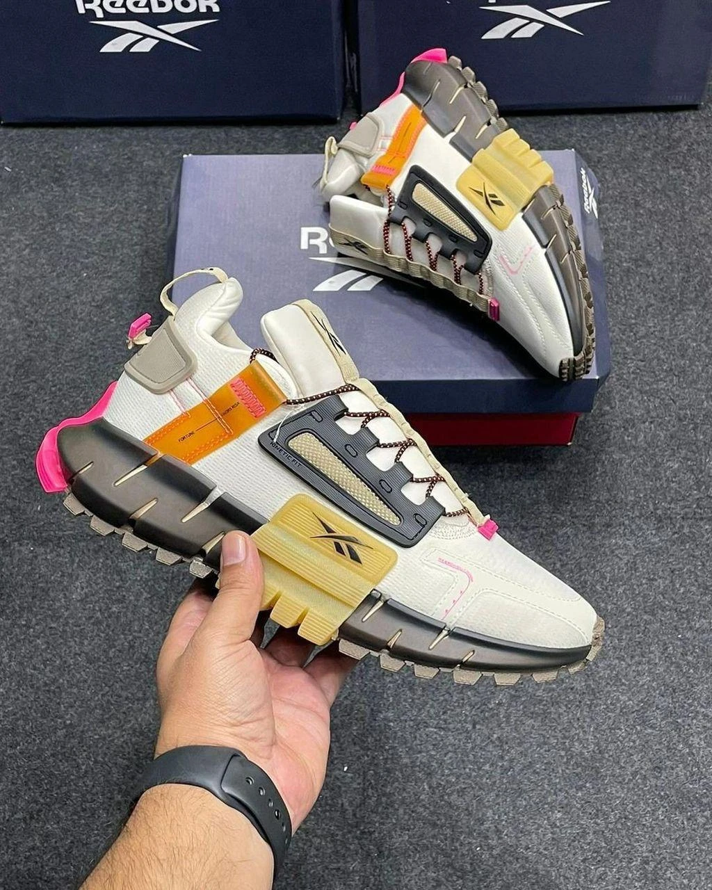 Reebok Unisex Zig Kinetica II Dynamic White & Orange Chunky Lifestyle Sneakers for Modern Comfort & Style