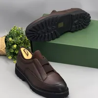 Berluti Men's Premium Brown Textured Leather Slip-On Shoes with Thick Sole and Comfort Elastic Straps - View 2