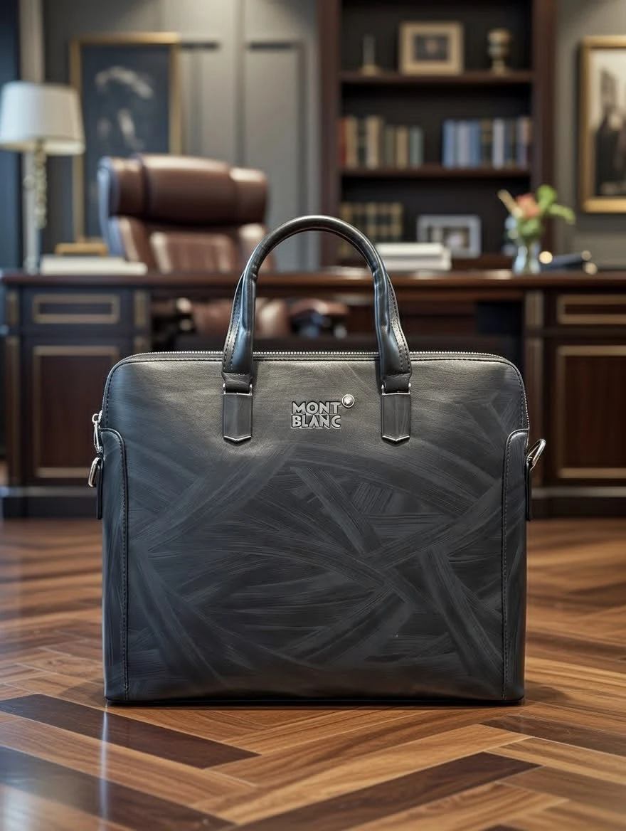 Men's Montblanc Meisterstück Urban Spirit Leather Briefcase - Premium Executive Laptop Business Bag with Unique Textured Finish