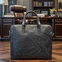 Men's Montblanc Meisterstück Urban Spirit Leather Briefcase - Premium Executive Laptop Business Bag with Unique Textured Finish - View 1