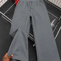 Men's Heavy Grey Wide Leg Sweatpants Joggers with Drawstring Waist - Comfortable Relaxed Fit Casual Trousers for Everyday Wear and Streetwear - View 2