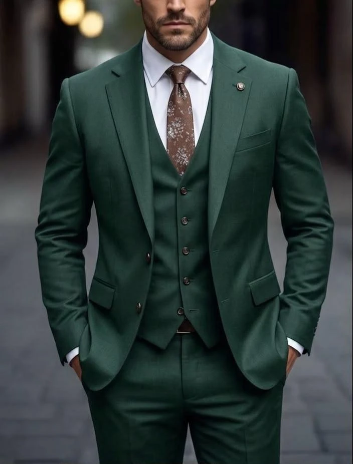 Men's Premium Emerald Green 3-Piece Slim Fit Suit - Modern Formal Business Wedding Attire with Stylish Waistcoat & Blazer