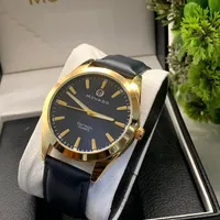 Movado Men's Classic Blue Dial Quartz Watch with Silver Case & Navy Leather Strap – Elegant Analog Timepiece for Sophisticated Style - View 2