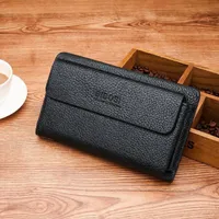 BIBOSI Men's Elegant Black Genuine Leather Long Wallet - Stylish & Durable Flap Clutch for Cards & Cash - View 1
