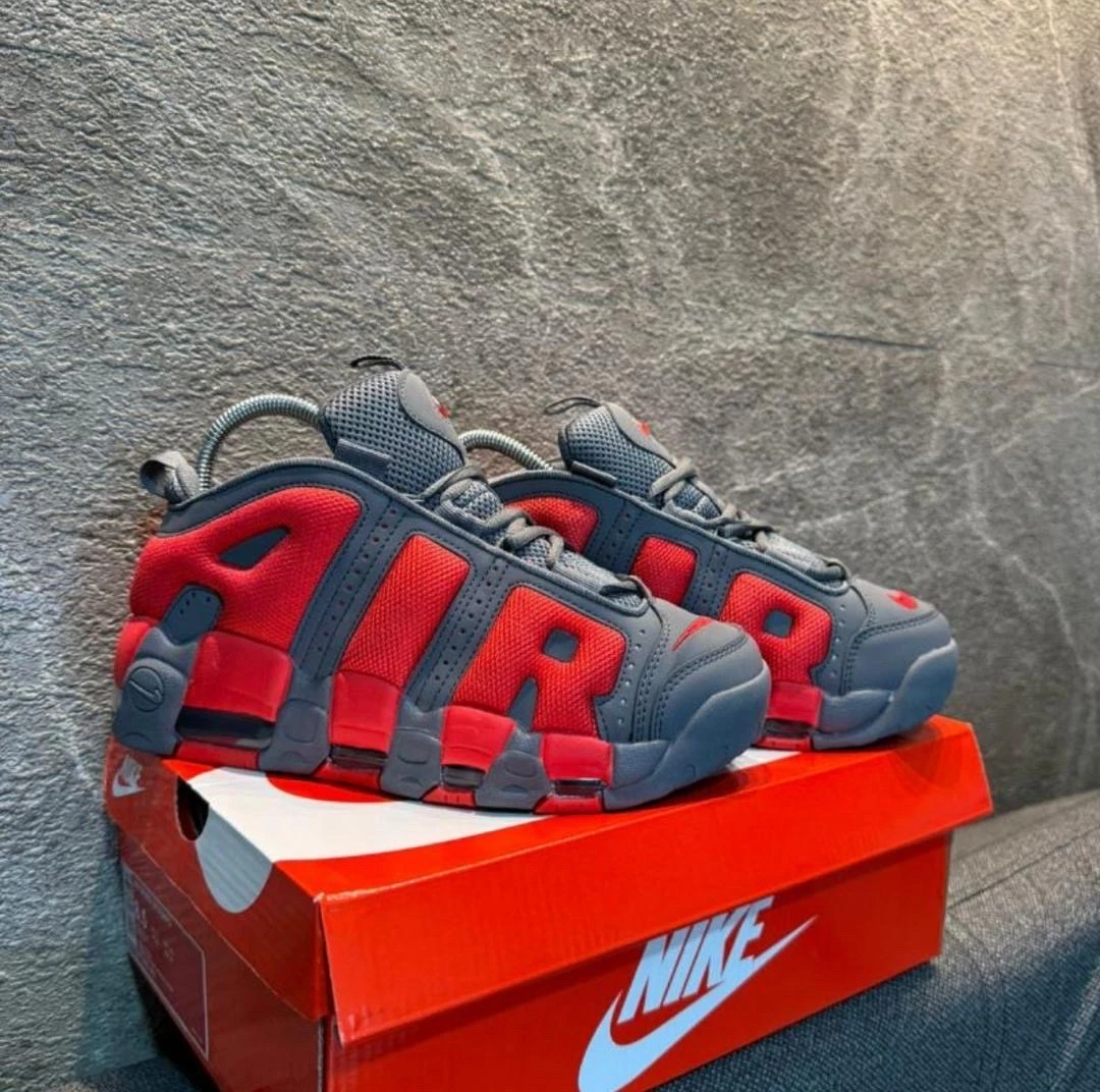 Bold Red & Grey Nike Air More Uptempo Men's Sneakers - Iconic Lifestyle Athletic Shoes for Ultimate Style & Comfort - Main View