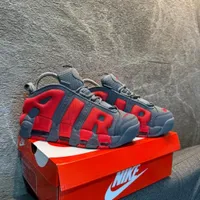Bold Red & Grey Nike Air More Uptempo Men's Sneakers - Iconic Lifestyle Athletic Shoes for Ultimate Style & Comfort - View 1