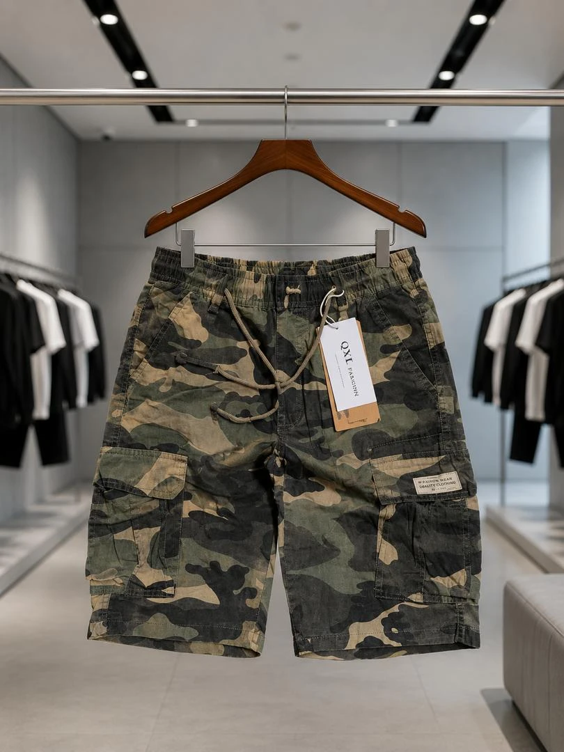 Men's QXX Stylish Camouflage Cargo Shorts with Elastic Drawstring Waist & Multi-Pockets - Durable Outdoor Casual Camo Short for Everyday Adventure