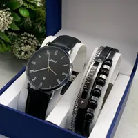 Men's Casio Gold-Tone Black Dial Watch with Leather Strap  Premium GoldBlack Fashion Bracelet Gift Set - Elegant  Water Resistant Timepiece - View 3