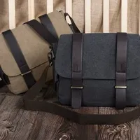 Quality Canvas Shoulder Side Messenger Bag with Brown Faux Leather Straps - Durable Shoulder Crossbody for Laptop, School, Work  Travel - View 2
