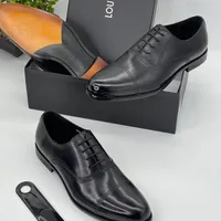 Men's Louis Vuitton Black Leather Cap-Toe Oxford Dress Shoes - Premium Formal Footwear for Business & Special Occasions - View 1