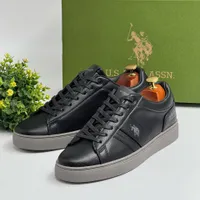 Men's U.S. Polo Assn Black Textured Leather Low-Top Sneakers - Semi Formal Sneakers Casual Shoes - View 1