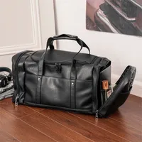 Black Faux Leather Men's Travel Duffel Bag – Stylish Weekender and Gym Carry-On with Multiple Pockets for Modern Lifestyle - View 2