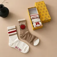Drew House Unisex Trendy Smiley Face & Stripe Crew Socks Gift Box Set - 5 Pairs Casual Cotton Footwear for Men & Women - View 1