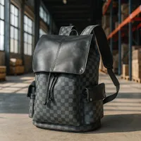Stylish Grey Checkered Urban Backpack - Durable Faux Leather Travel and Everyday Rucksack with Padded Straps  Side Pockets for Work, School,  Adventures - View 1