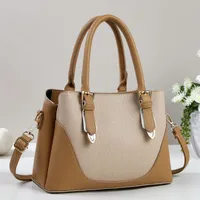 Women's Elegant Two-Tone Faux Leather Top Handle & Shoulder Handbag - Stylish White & Tan Everyday Tote Bag for Work & Casual Wear - View 4