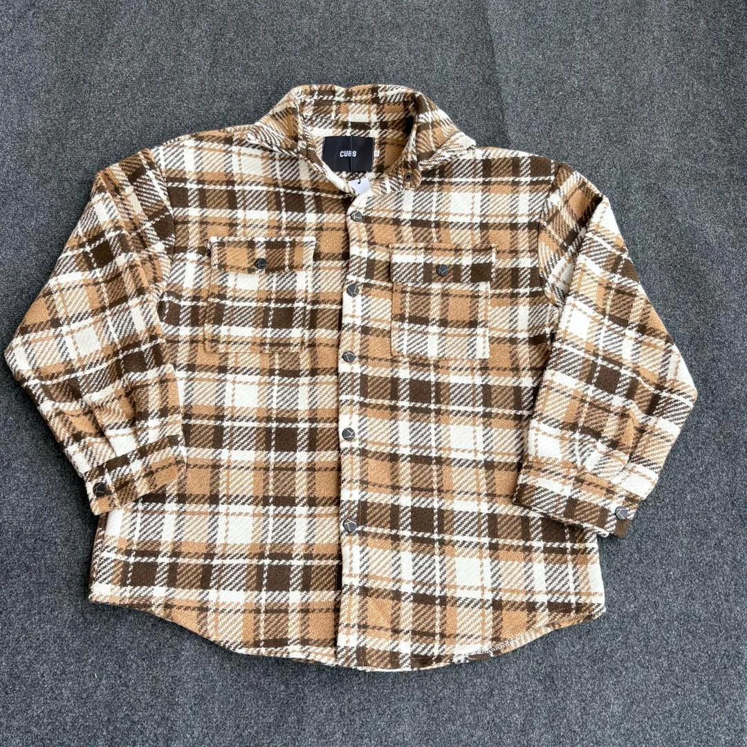 Unisex Trendy Green & White Plaid Overshirt Jacket with Embroidered Back Design | Casual Flannel Check Top for Men & Women