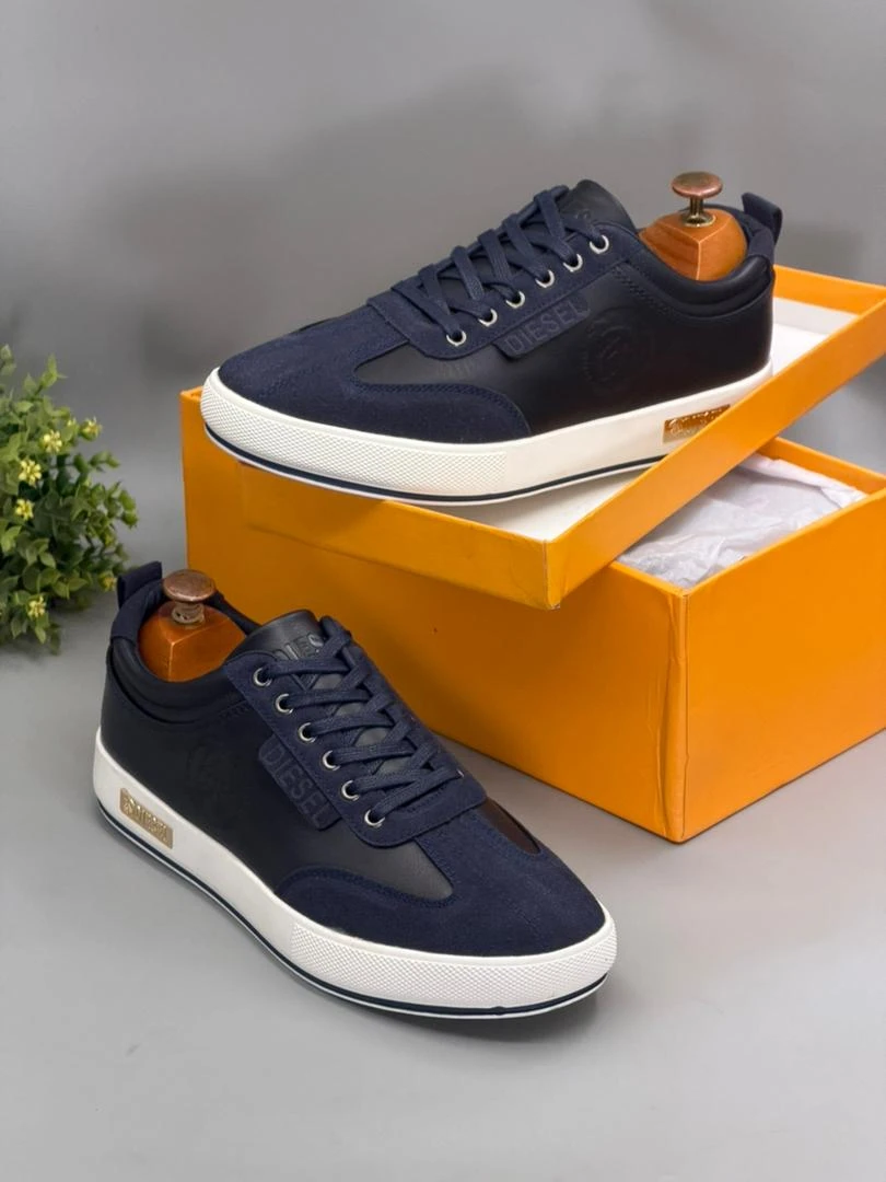 Men's Diesel Navy Blue Leather & Suede Low-Top Sneakers - Premium Casual Fashion Trainers for Everyday Style & Comfort - Main View