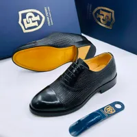 Frank Perry Men's Executive Black Textured Leather Cap-Toe Oxford Dress Lace Shoes - Premium Formal Footwear - View 2