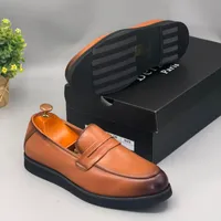 Berluti Men's Classic Tan Leather Penny Loafers Burnished Brown Slip-On Dress Shoes for official and semi-formal fashion  - View 2