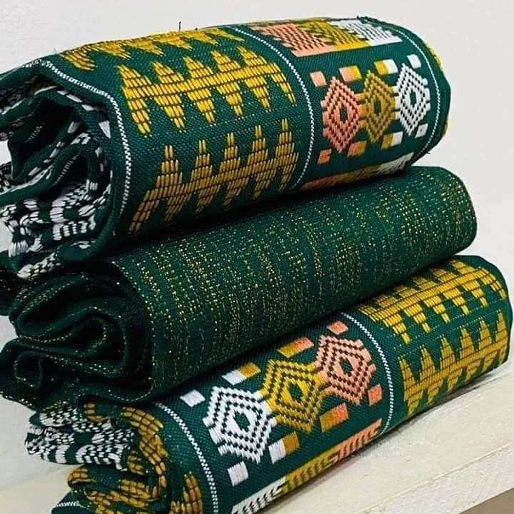 Vibrant Unisex Ghanaian Kente-Inspired Weave Fabric - Emerald Green & Gold Traditional African Textile for Cultural Attire & Special Occasions