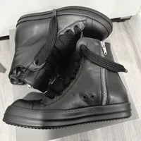 Rick Owens DRKSHDW Black Leather High-Top Sneakers with Chunky Platform Sole  Side Zip – Edgy Streetwear Fashion Boots - View 2