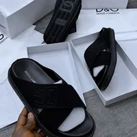 High Quality Dolce and Gabbana DG Mens Slides Slippers Luxury Comfort Fashion Sandals in Black and Tan - View 3