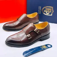 Frank Perry Men's Premium Brown Leather Double Monk Strap Dress Shoes - Hand-Crafted Cap Toe Formal Footwear - View 1