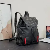 Edgy Black Studded Faux Leather Backpack Bag with Stylish Red Accents - Fashionable Everyday Travel Bag - View 1